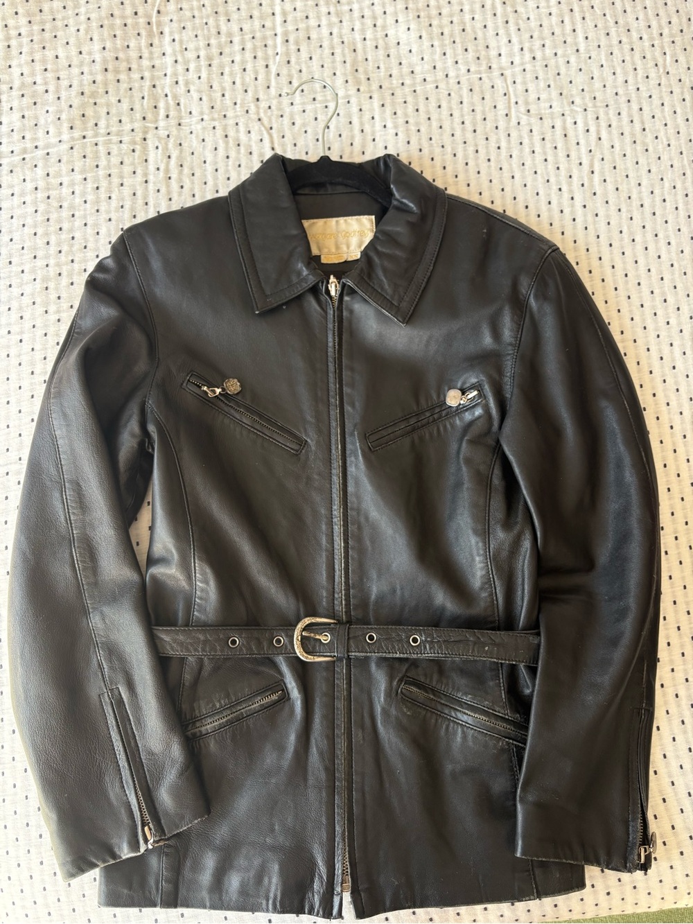 Y2K Black Leather Zip Belted Jacket
